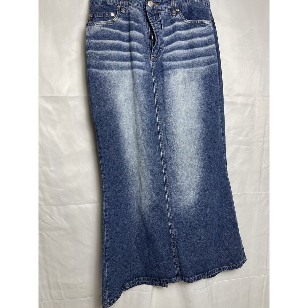 Newport News Denim Maxi Skirt Size 12 Blue Wash Y2K Vintage Style Back Slit